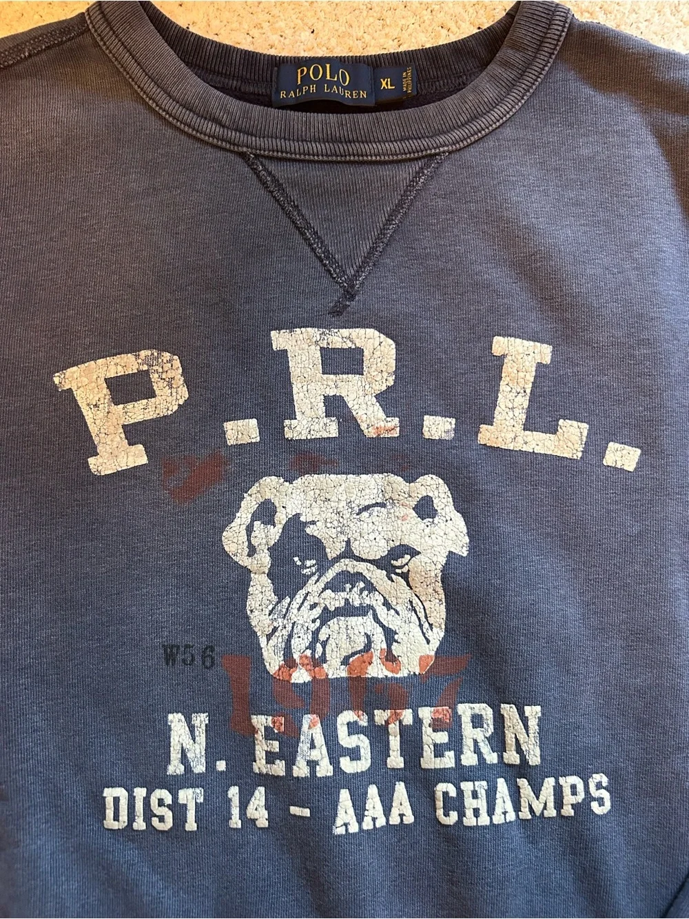 XL Vintage Polo Ralph Lauren Bulldog Sweatshirt P.R.L N. Eastern Dist 14 Champs